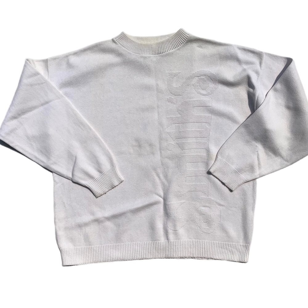 McBriar Smiths size golf XL all white multi patterned knitted crewneck sweater